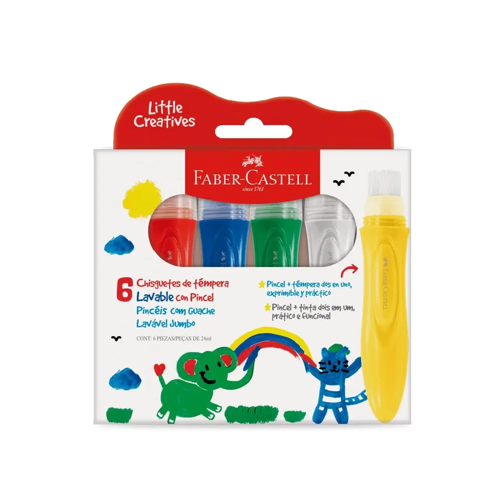 Pincéis com Tinta Guache Jumbo Little Creatives, Faber-Castell, Kit Pintura Infantil, Pré-escola, 6 Cores - 1