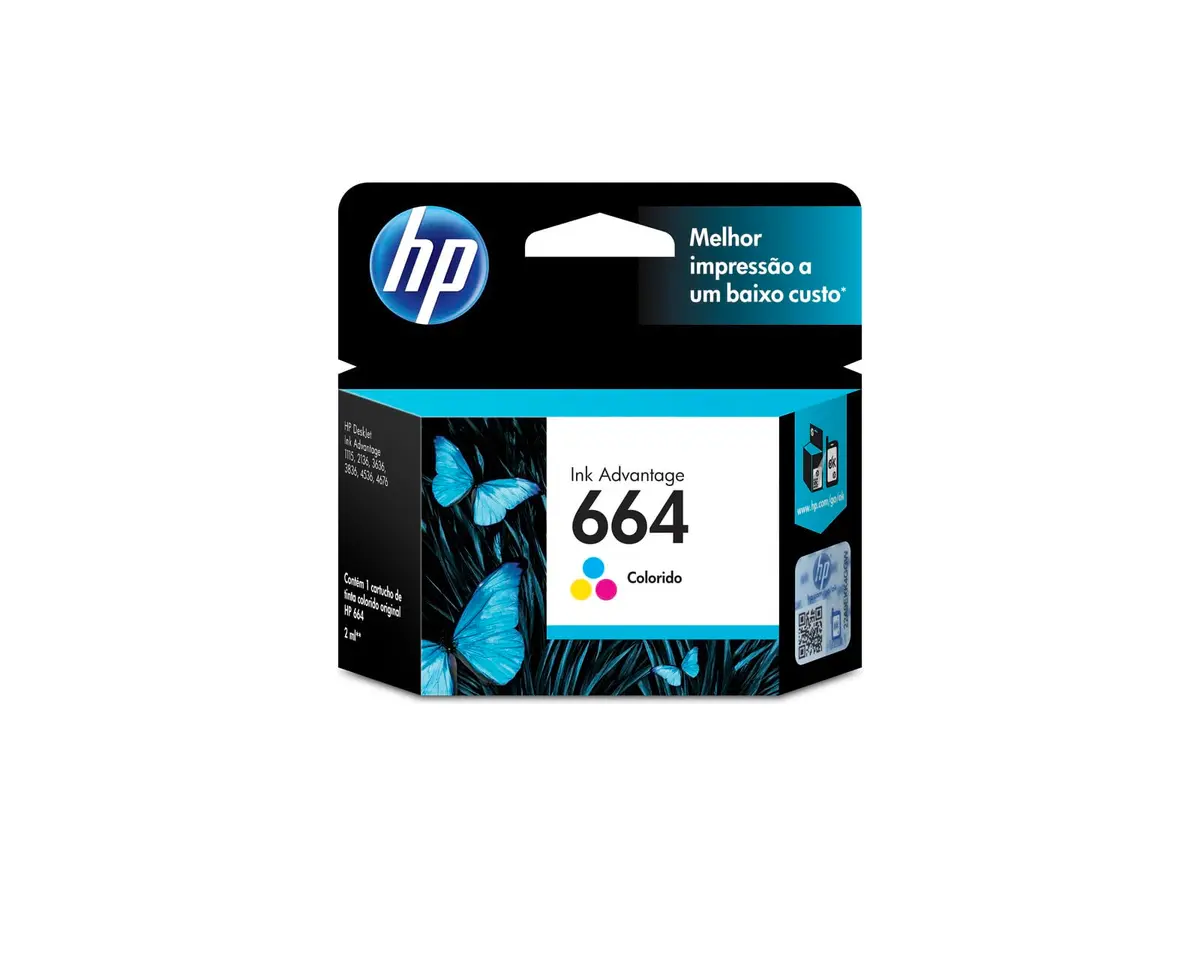 Cartucho de Tinta HP 664 Colorido Original (F6V28AB) Para Impressora Deskjet 2136, 2676, 3776, 5076, 5276