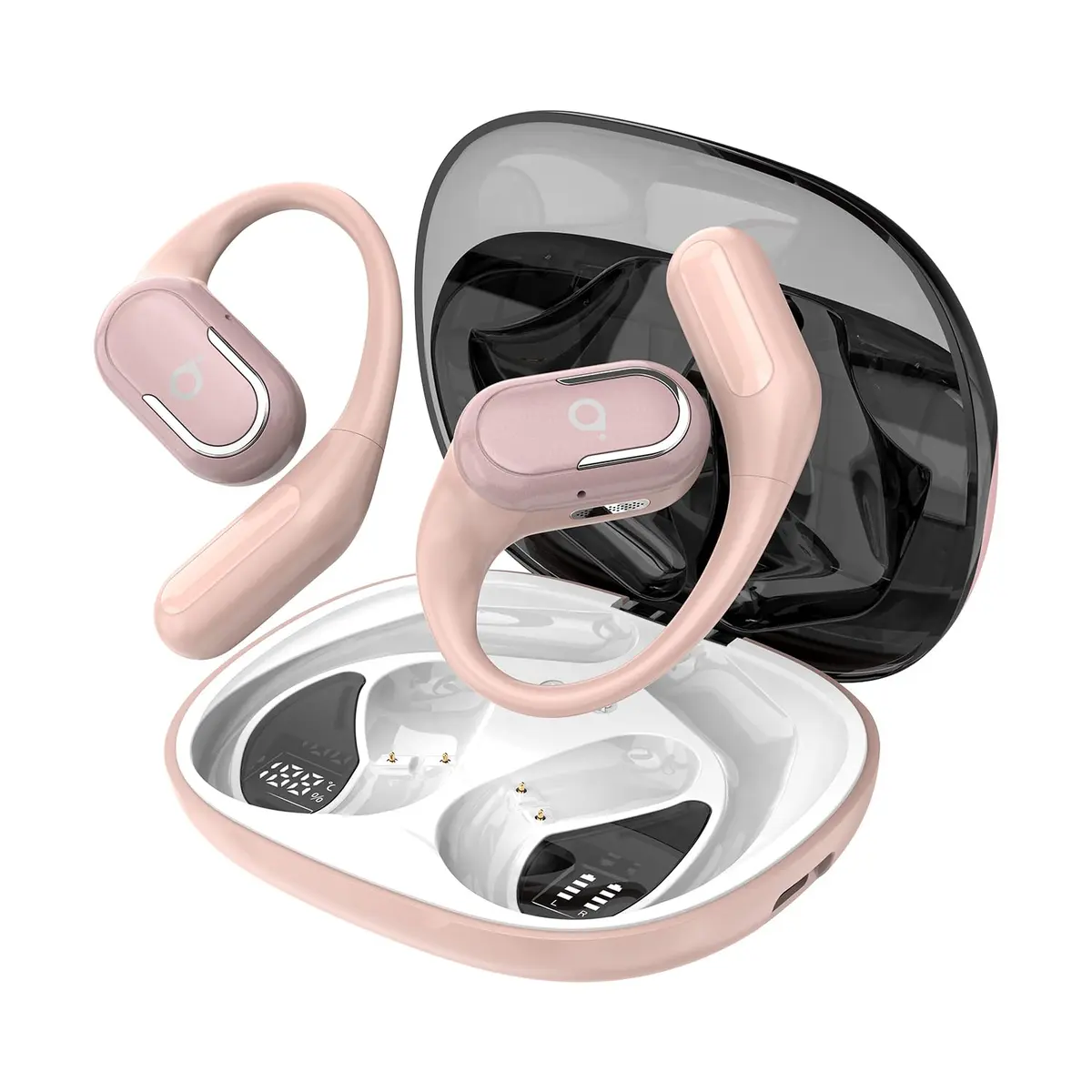 Fone de Ouvido Bluetooth Esportes, Basike T7, IPX6/OWS (Ouro Rosa) | Tela LED Dupla, Estéreo Hi-Fi, Suporta Chamadas de Voz, 60 Horas em Standby Para Corrida e Exercícios ao Ar Livre