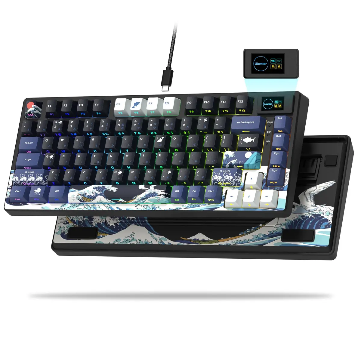 Womier S-K80 75% Keyboard with Color Multimedia Display Mechanical Gaming Keyboard, Wired Hot Swappable Gasket Mount RGB Custom Keyboard, Pre-lubed Stabilizer for Mac/Win, Black Kanagawa - 1