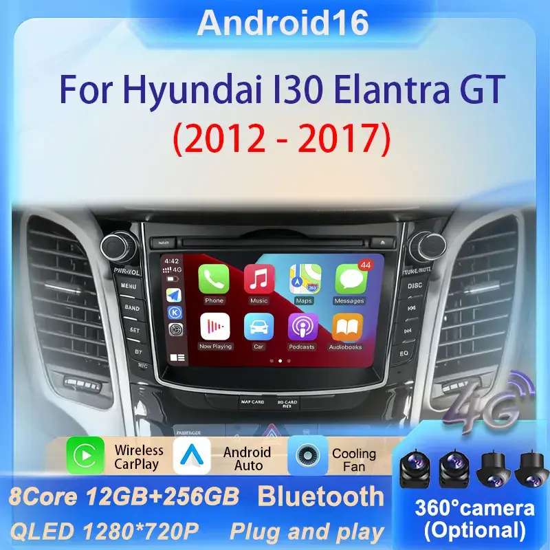 7 ''android 16 para hyundai i30 elantra gt 2012 - 2017 rádio do carro reprodutor multimídia sem fio carplay tela dividida dsp estéreo wifi - 1