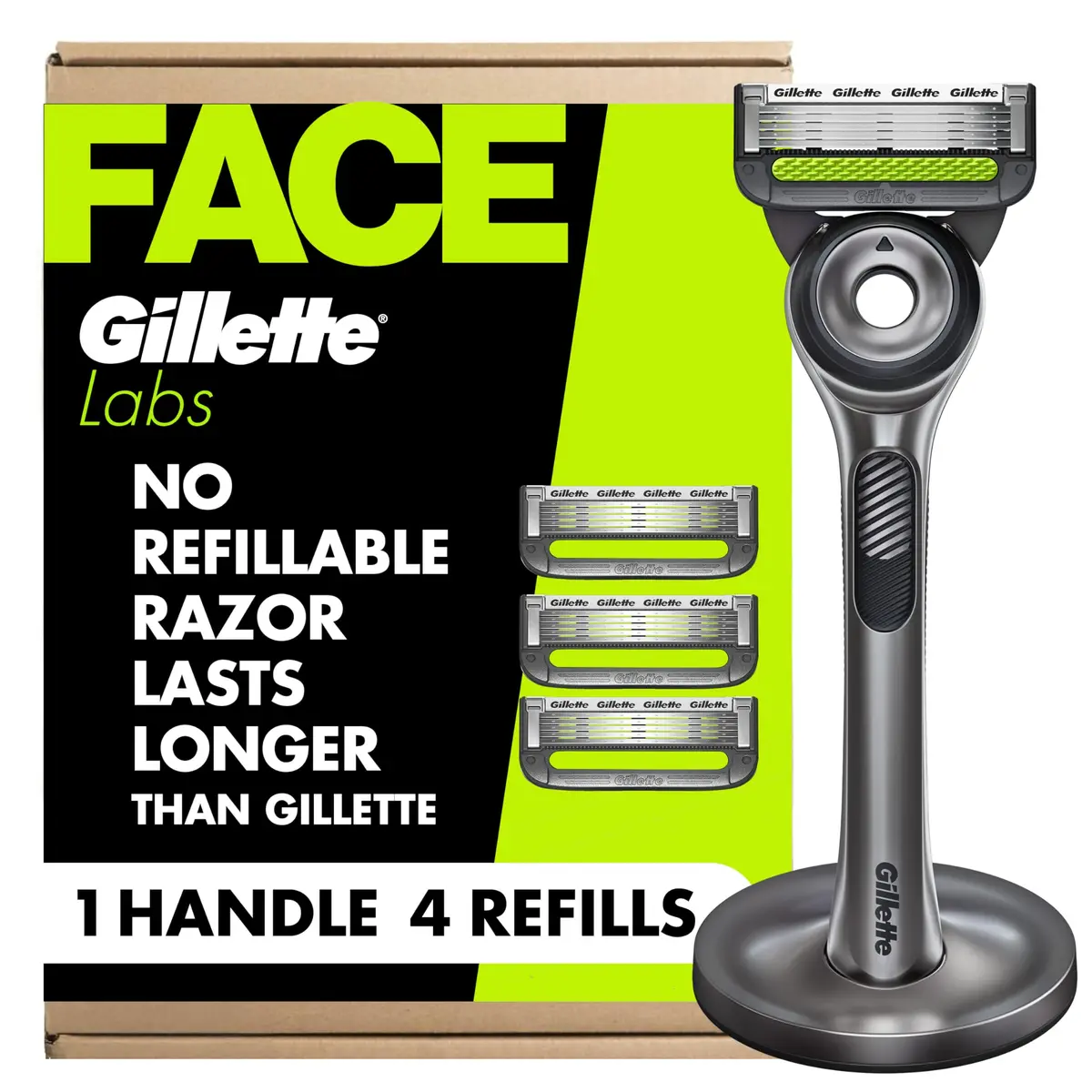 Aparelho de Barbear Gillette Labs, Barra Esfoliante, 4 Refis | 1 Cabo, Suporte Magnético Premium