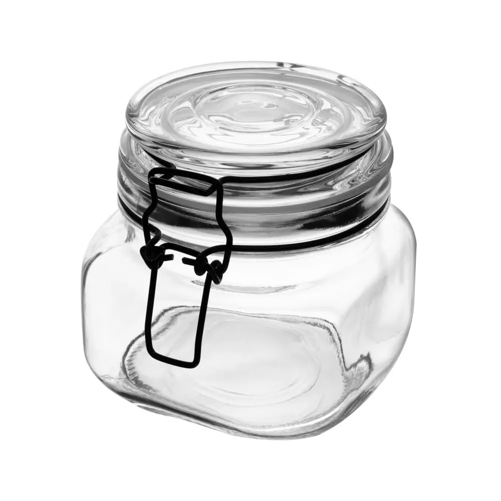 LYOR - Pote Hermético de Vidro com Silicone e Clipe em Metal Vintage Preto 550ml - Organização de Alimentos - Porta Mantimentos com Tampa Hermético - 1