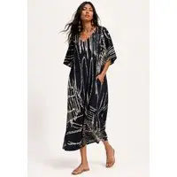 Vestido Amazonia Vital Midi Abapã Plano com Bolso Estampa Traços da Noite