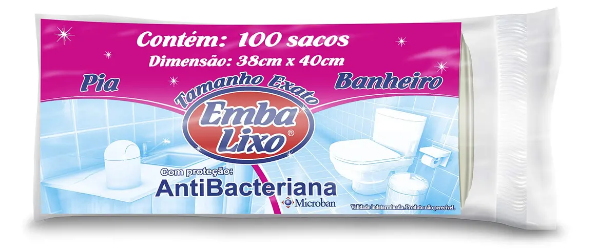 Embalixo Saco Lixo Rosa com Proteção Antibacteriana Pia e Banheiro - 100 Unidades