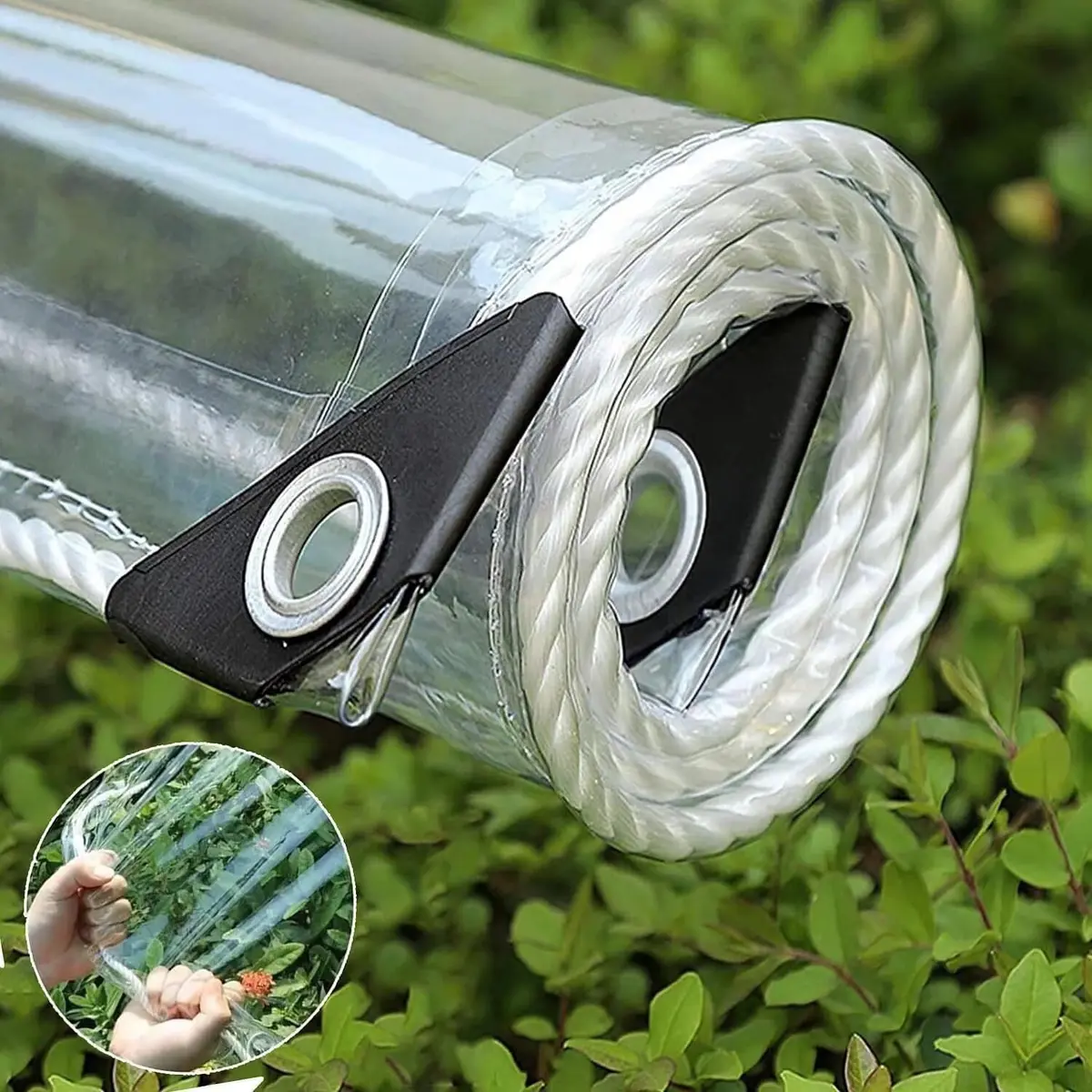Lona transparente com ilhós 2,4 x 3,7 m 14 Mil lona de PVC resistente | Borda reforçada, resistente a rasgos, capa impermeável, uso para casa, jardim, pátio, estufa, proteção externa à prova de - 1