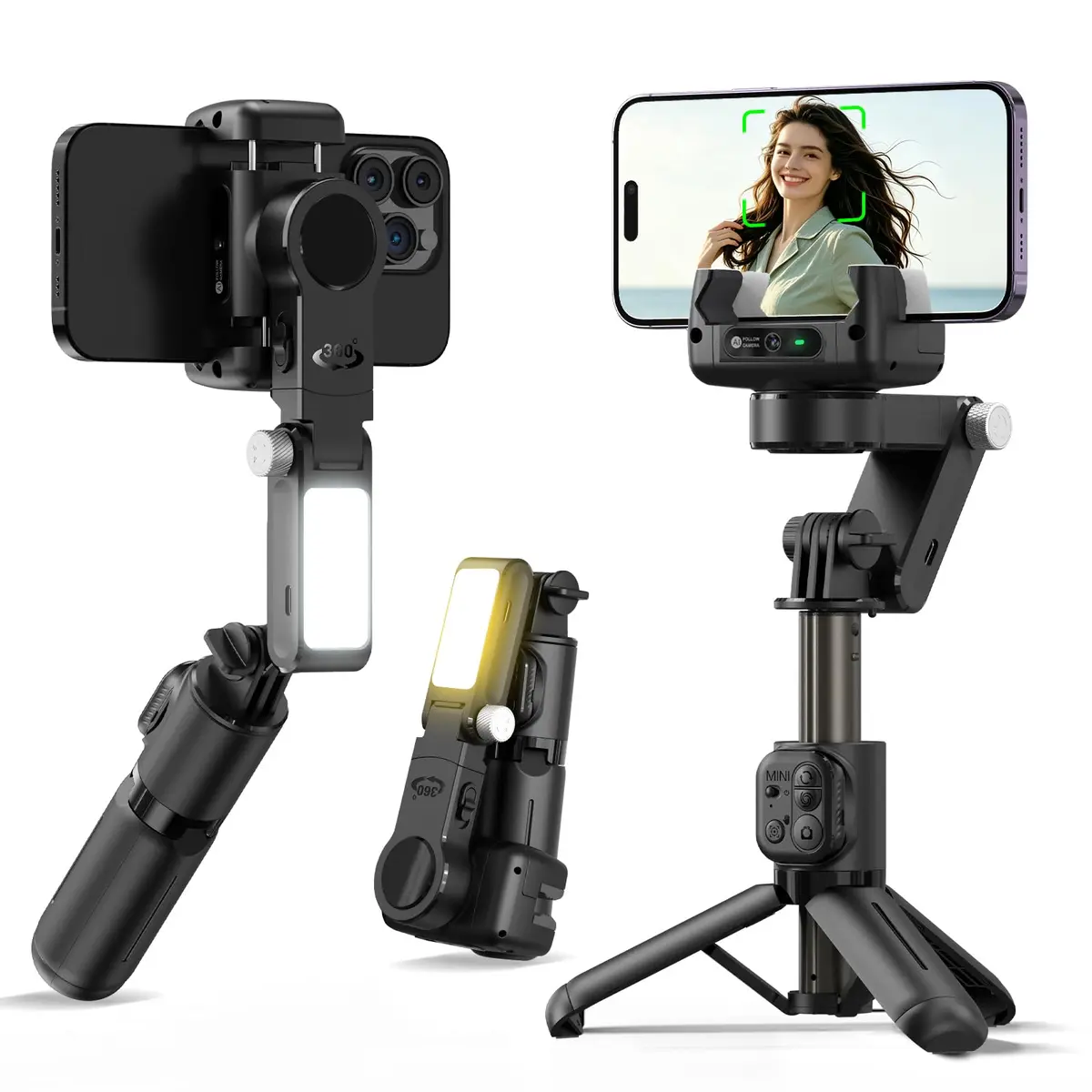 Estabilizador de Celular Gimbal Selfie 2 Eixos com Rastreamento de IA | Rastreamento Inteligente, 2 Eixos de Estabilização, Selfie Automático, Portátil, Para Smartphones