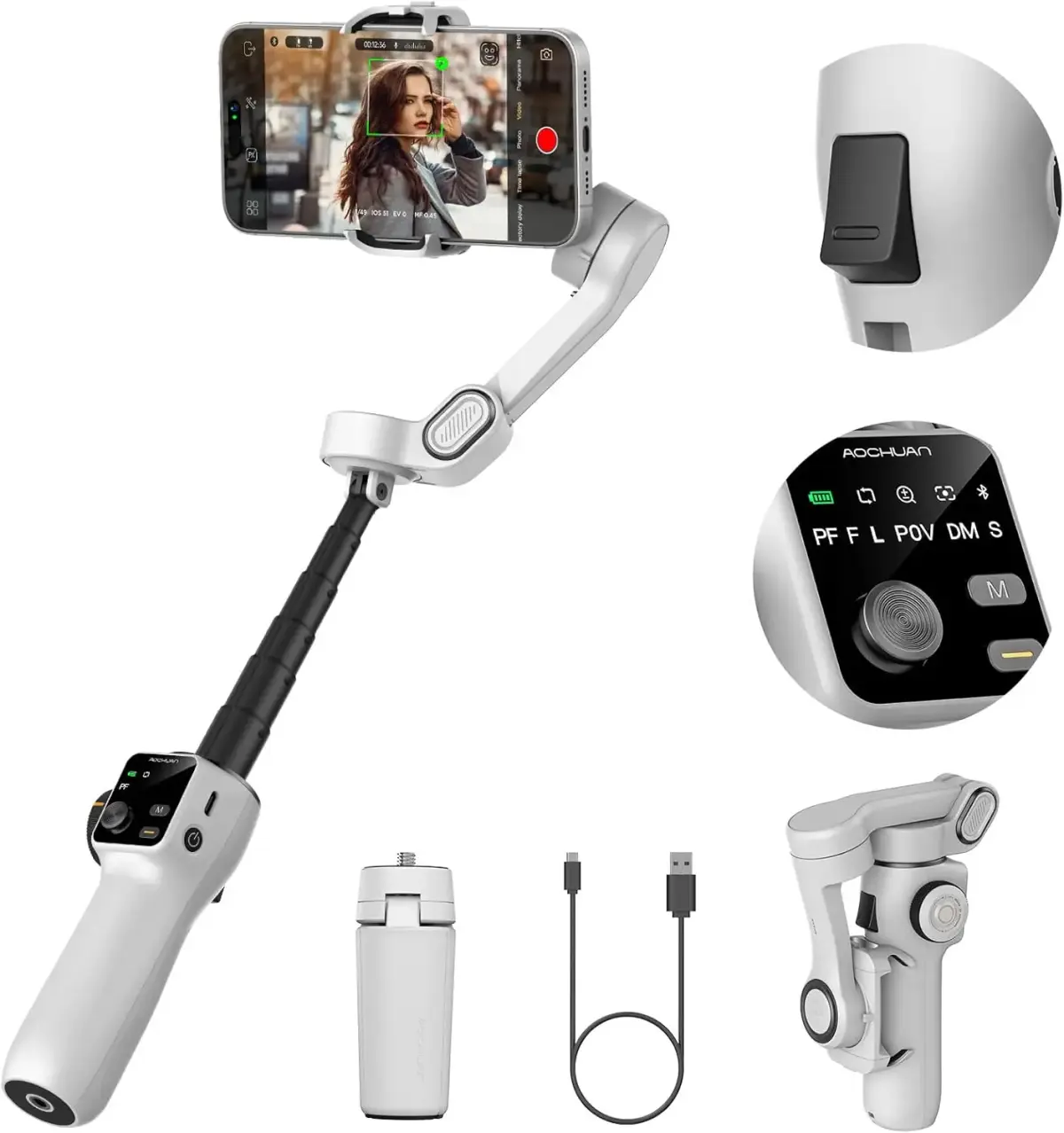 Aochuan estabilizador de telefone gimbal portátil de 3 eixos com haste de extensão 8.0 anti shake rastreamento facial para telefone tiro ao ar livre vlog