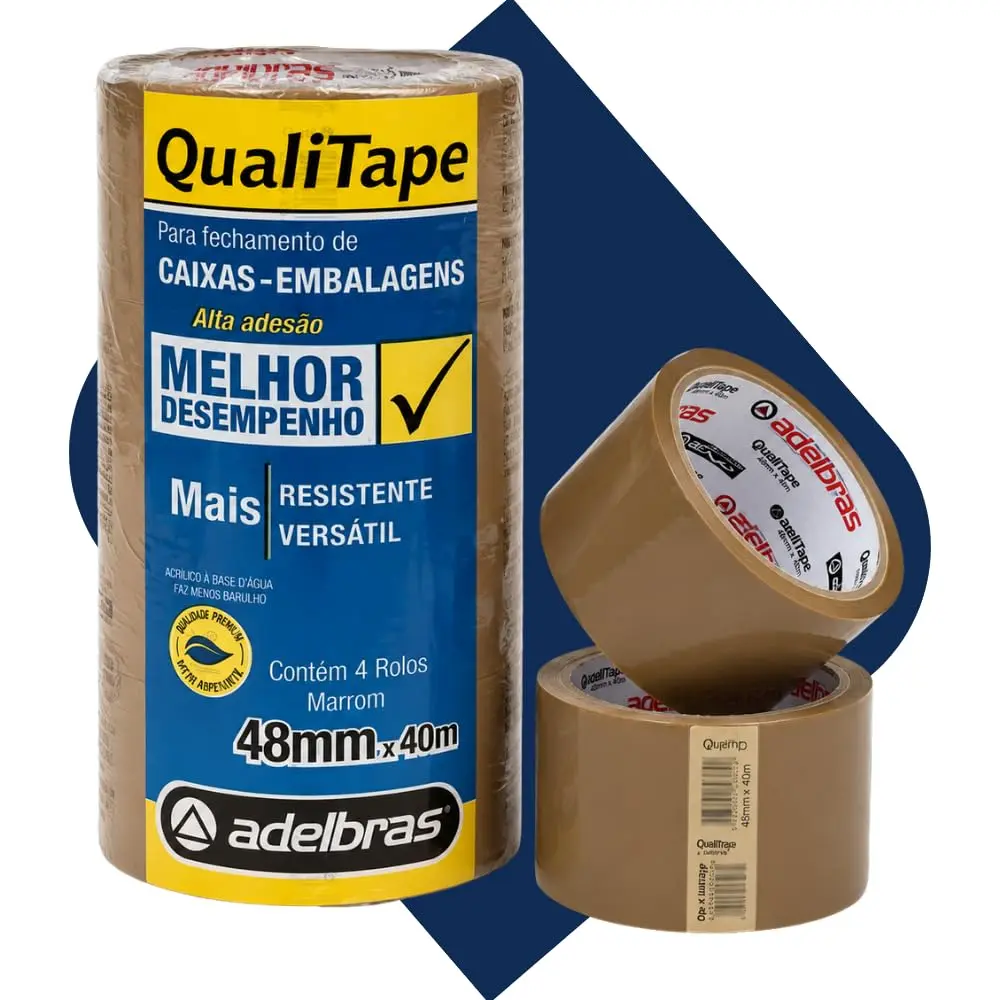 4 x Fita Adesiva Marrom 48mm X 40 metros Adelbras Fecha Caixa Escritório | Pacote com 4 fitas total 160 metros Mudança E-Comerce