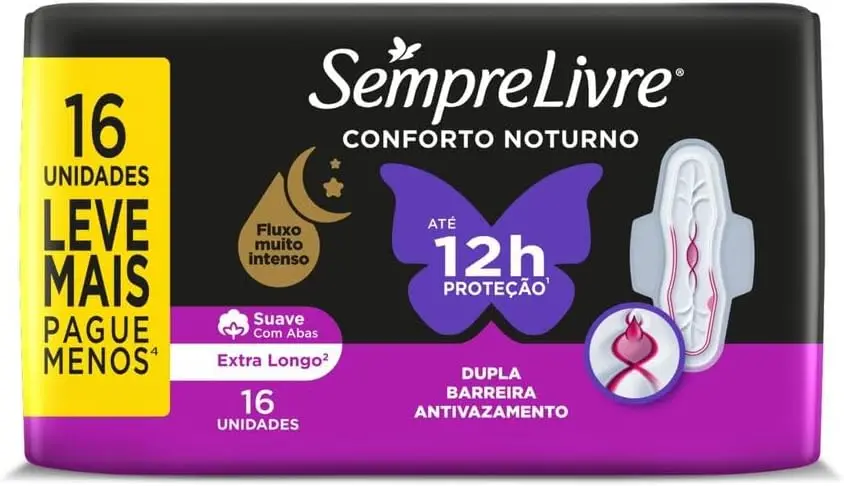 Absorvente Noturno com Abas Sempre Livre, Cobertura Suave, 16 Unidades - 1