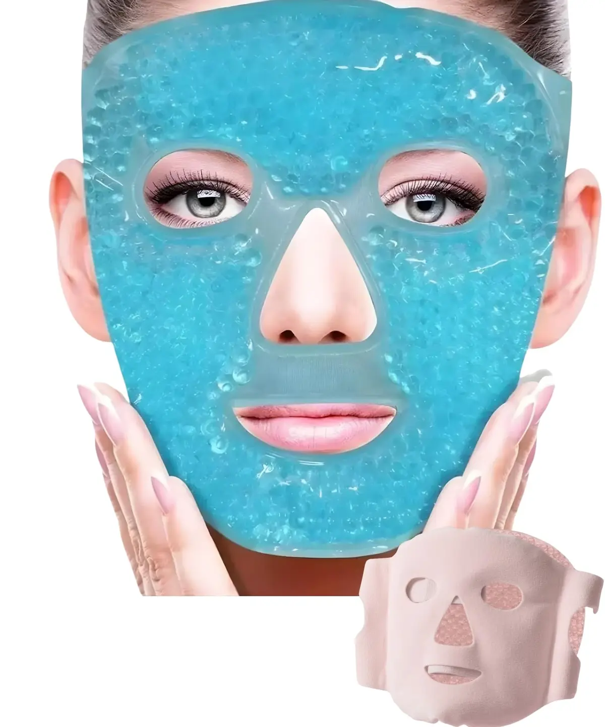Máscara Facial Térmica em Gel Quente e Fria, Alívio para Inchaço, Olheiras, Acne, Enxaqueca, Design Anatômico, 20cm, Reutilizável, Um Lado de Veludo e Outro de Gel para Saúde e Beleza