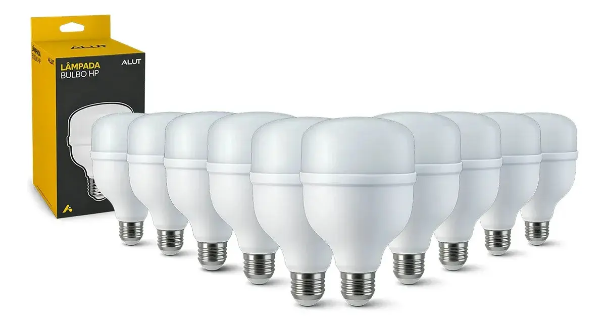 Kit 10 Lâmpadas LED Bulbo 40W Alta Potência Branco Frio 6500K Bivolt E27 - Super Bulbo Econômica 3200 Lúmens Ideal Comércio Garagens Casa