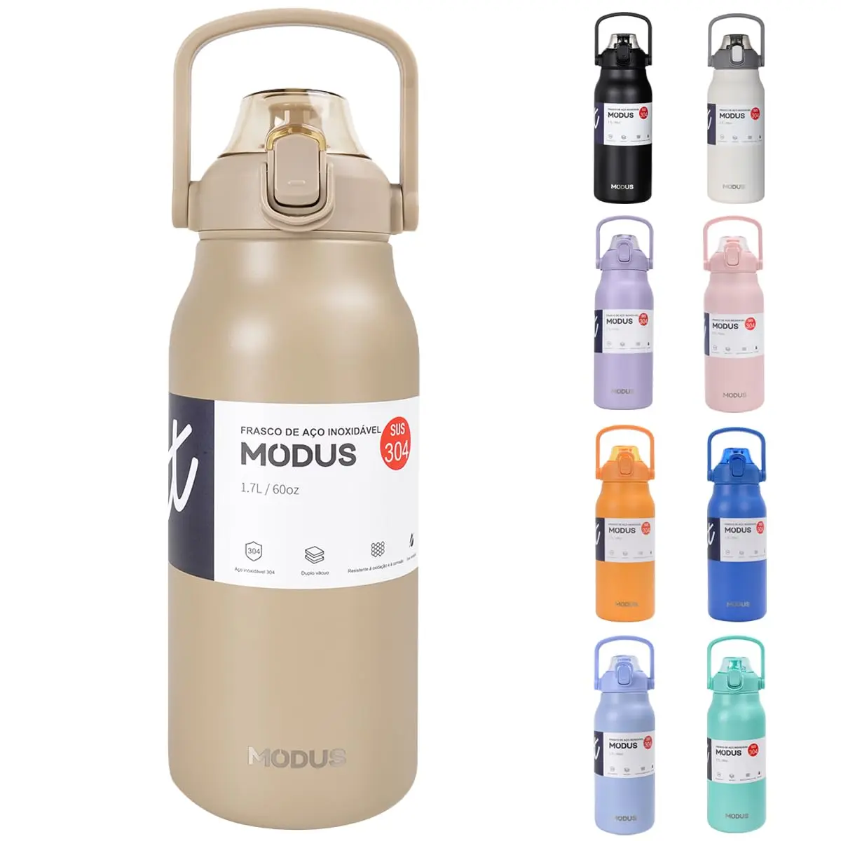Garrafa Térmica De Viagem Inox 1700ml Água Com Canudo (Marrom) - 1