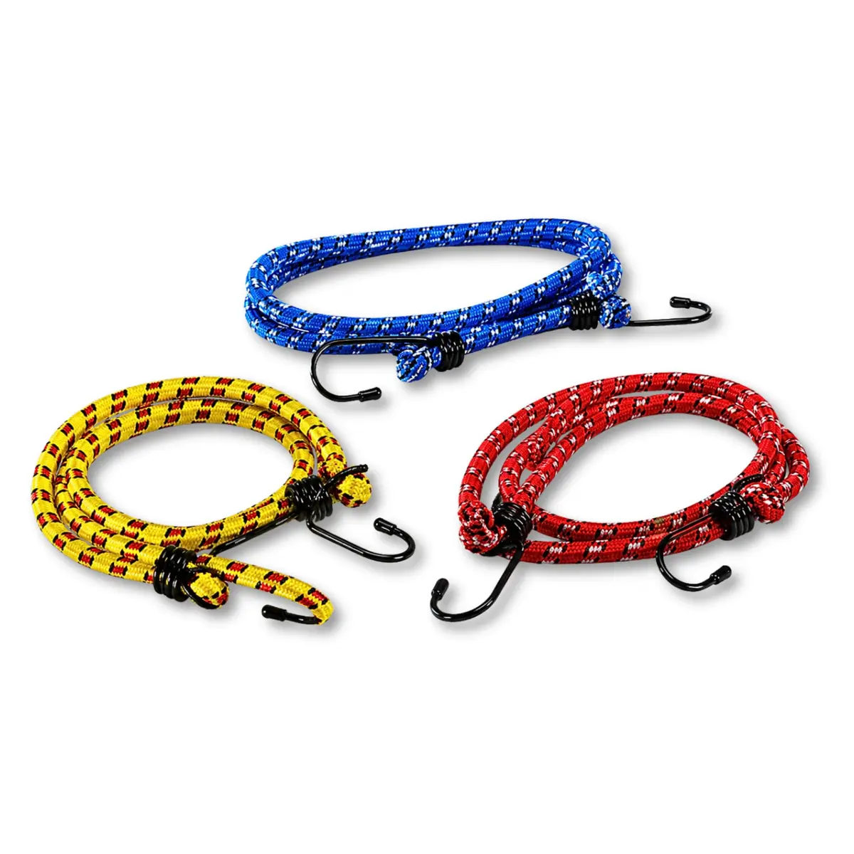 Kit Corda Elástica 90cm com Gancho Reforçado – 3 Peças Coloridas para Fixação de Bagagens, Mochilas, Caixas e Equipamentos em Carros, Motos, Bicicletas e Camping