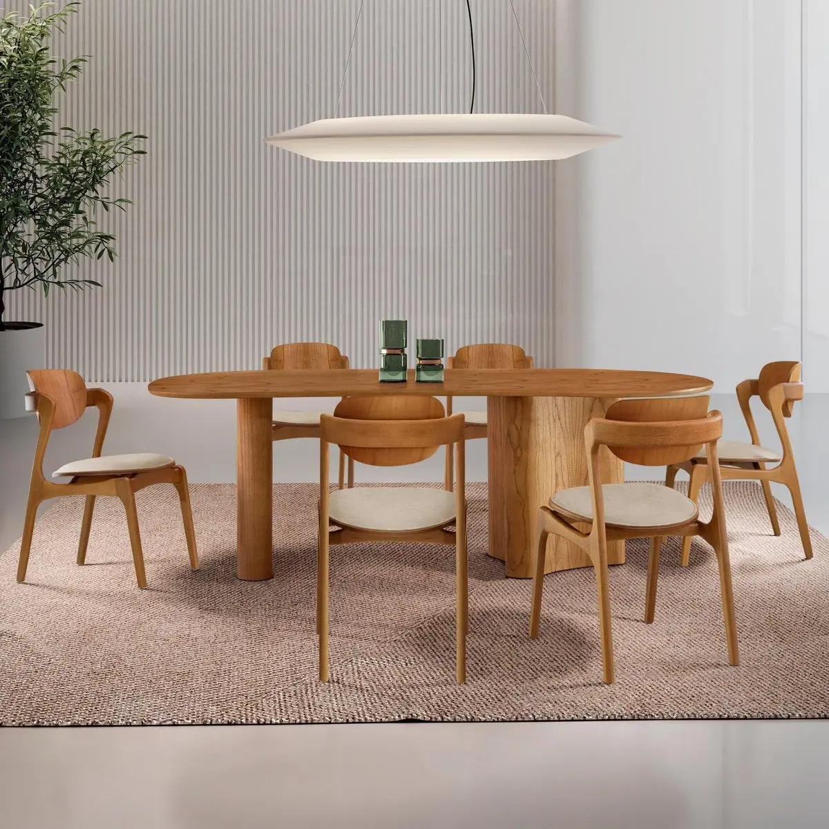 Conjunto Mesa 180cm X 80cm Tampo Mdf Canto Copo 6 Cadeiras Celeste Off White/Imbuia Natural