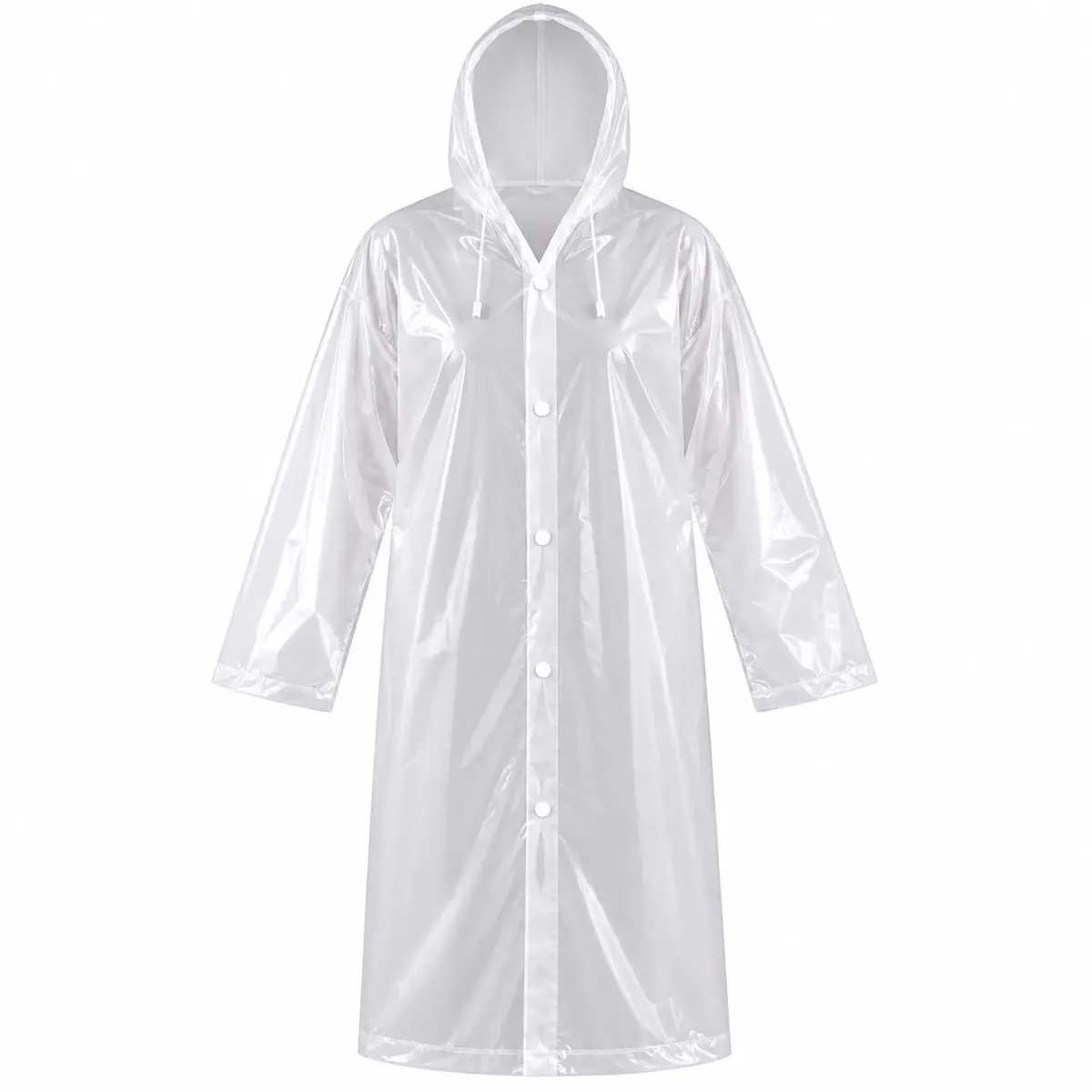 Capa de Chuva Adulto Transparente EVA com Capuz e Botões Reutilizável | Tamanho único adulto, mangas compridas, fechamento frontal prático, proteção para diferentes momentos da rotina