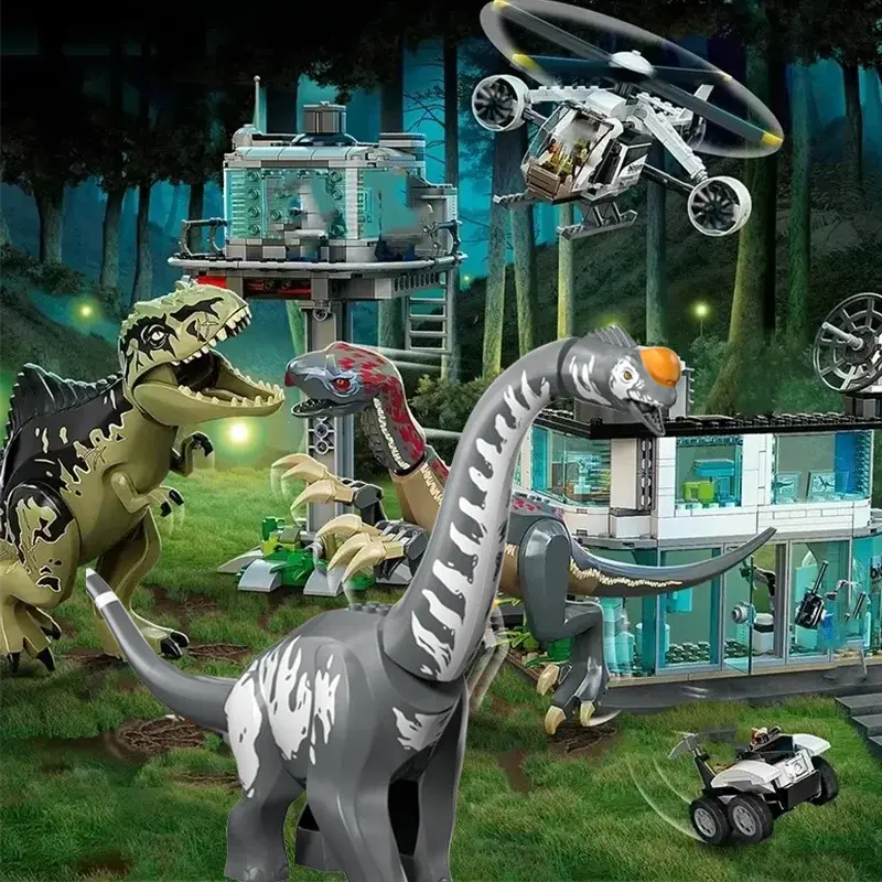 Conjuntos moc compatíveis dinossauro série mundial blocos de construção giganotosaurus titanosaurus tiranossauro parque infantil brinquedos presente - 1