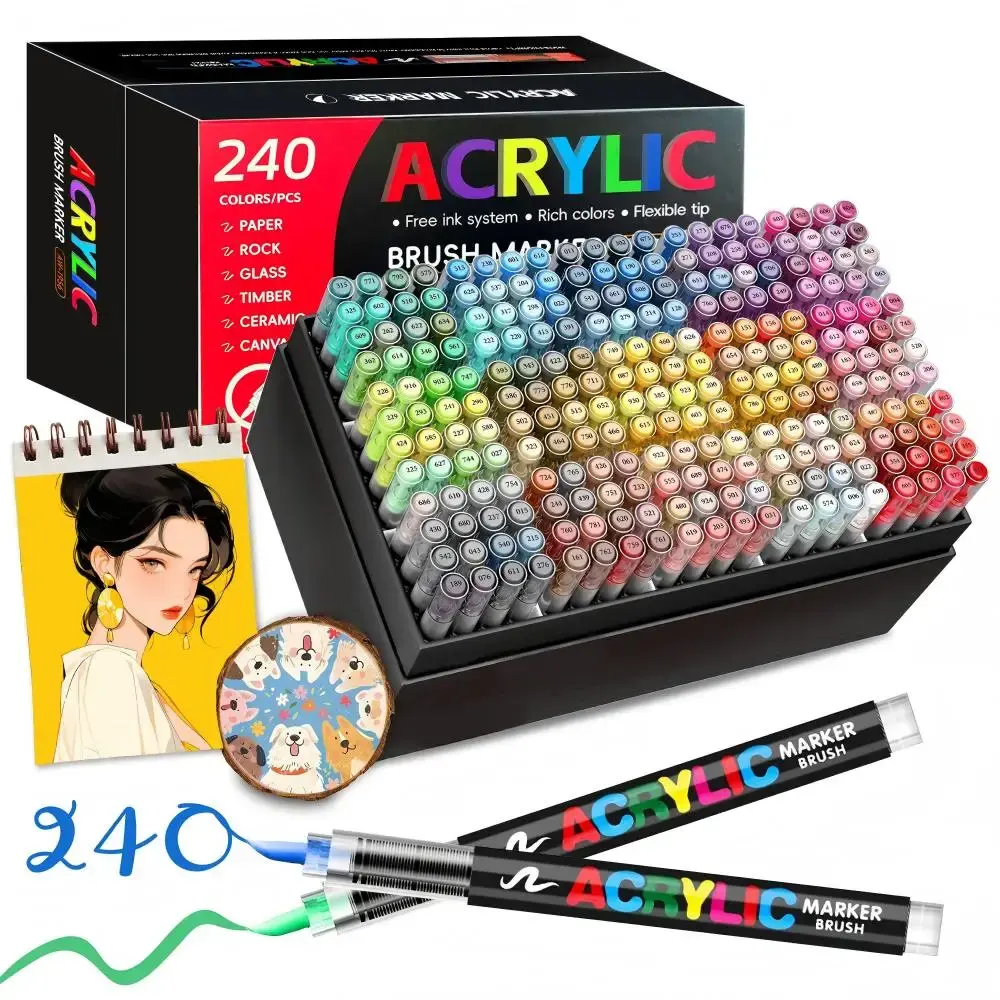 Marcadores de caneta de tinta acrílica de 12-366 cores Marcadores de tinta de ponta de pincel de feltro acrílico Para presente em tela de pintura rupestre em madeira, artesanato faça você mesmo