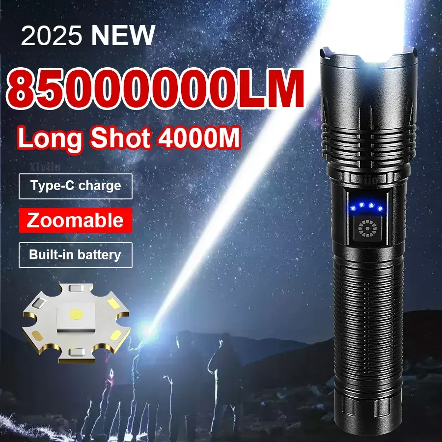 2025 nova lanterna led ultra brilhante 85000000lm luz forte tocha tática recarregável lâmpada portátil lanterna de acampamento ao ar livre - 1