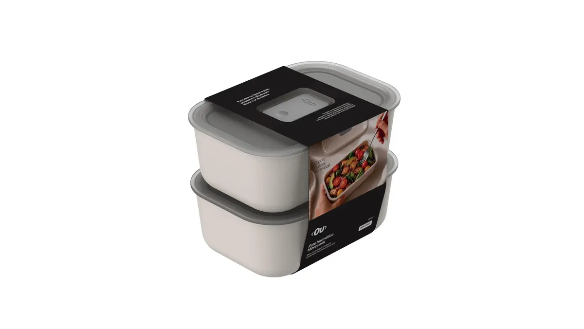 Ou Kit 2 Potes Herméticos 620ML Bege Linha Move Lock