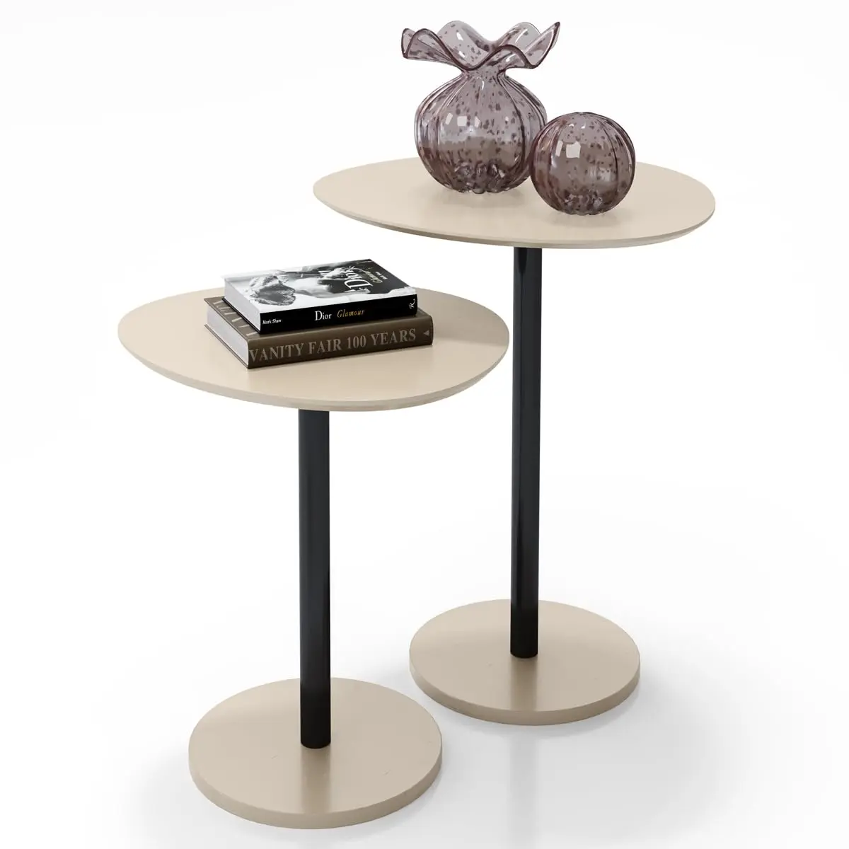 Conjunto de Mesa Lateral Vitta Haste Pretaem Aço e Design Orgânico Decorativo - LH Móveis (Off White) - 1
