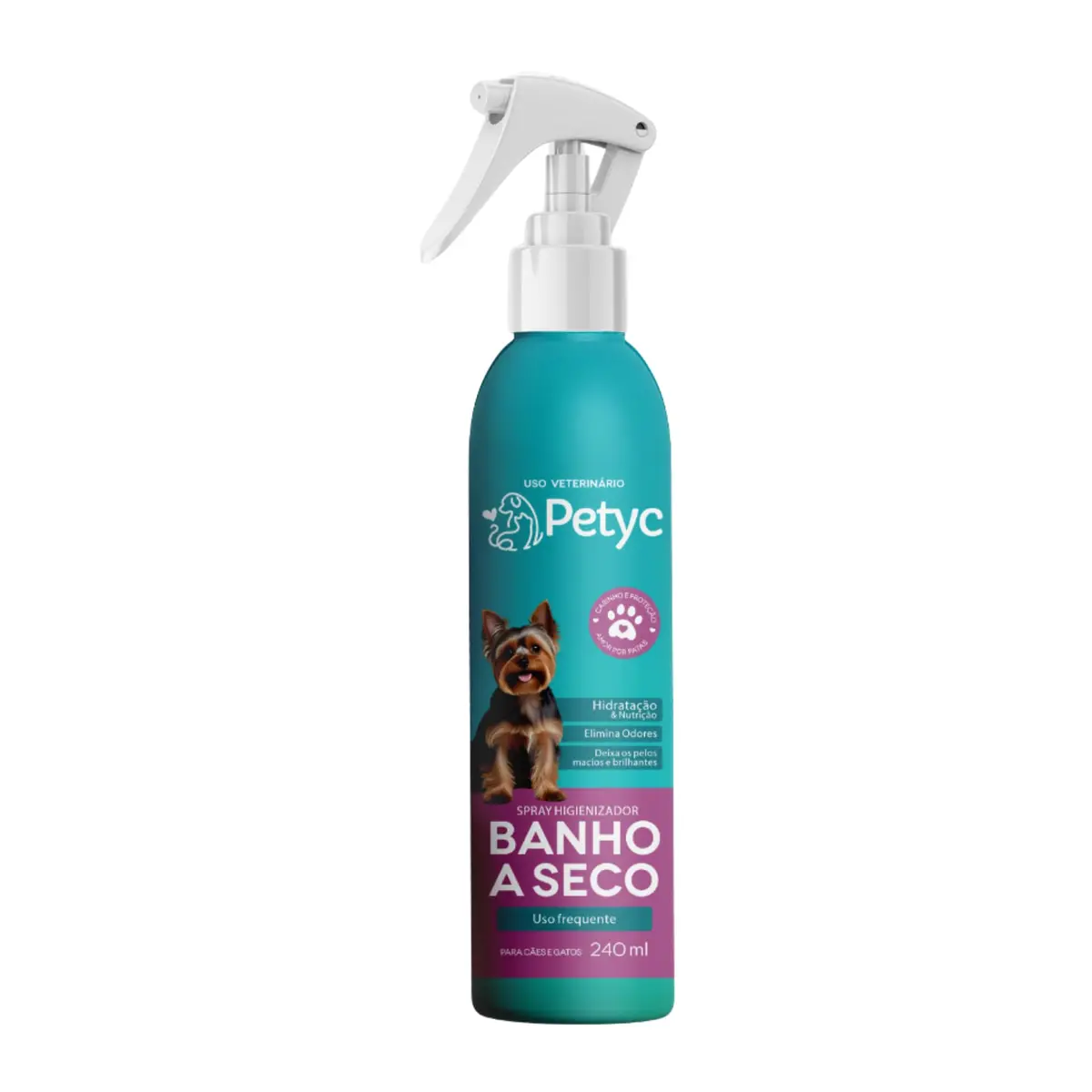 Banho A Seco Spray PETYC Para Cães e Gatos Higienizador Sem Enxágue Limpeza Rápida (240 ml) - 1
