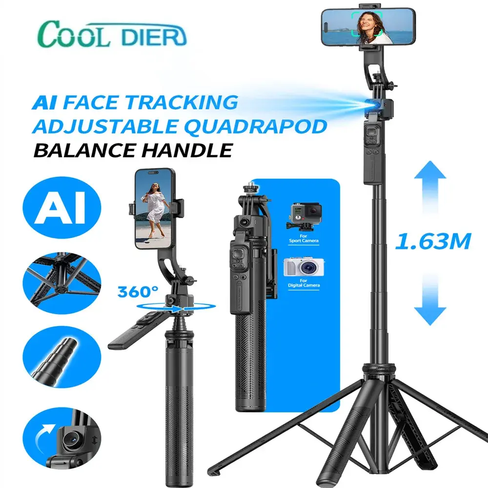COOL DIER 5 em 1 Selfie Stick Gimbal Estabilizador Para Smartphone Com Bluetooth Remoto Inteligente AI Follow-Up Anti Shake Pan Tilt Tripé