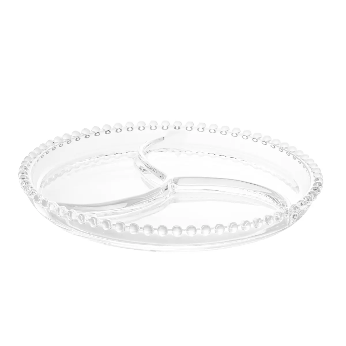 WOLFF - Petisqueira de Cristal 23cm com 3 divisões - Transparente - Linnha Pearl - 1