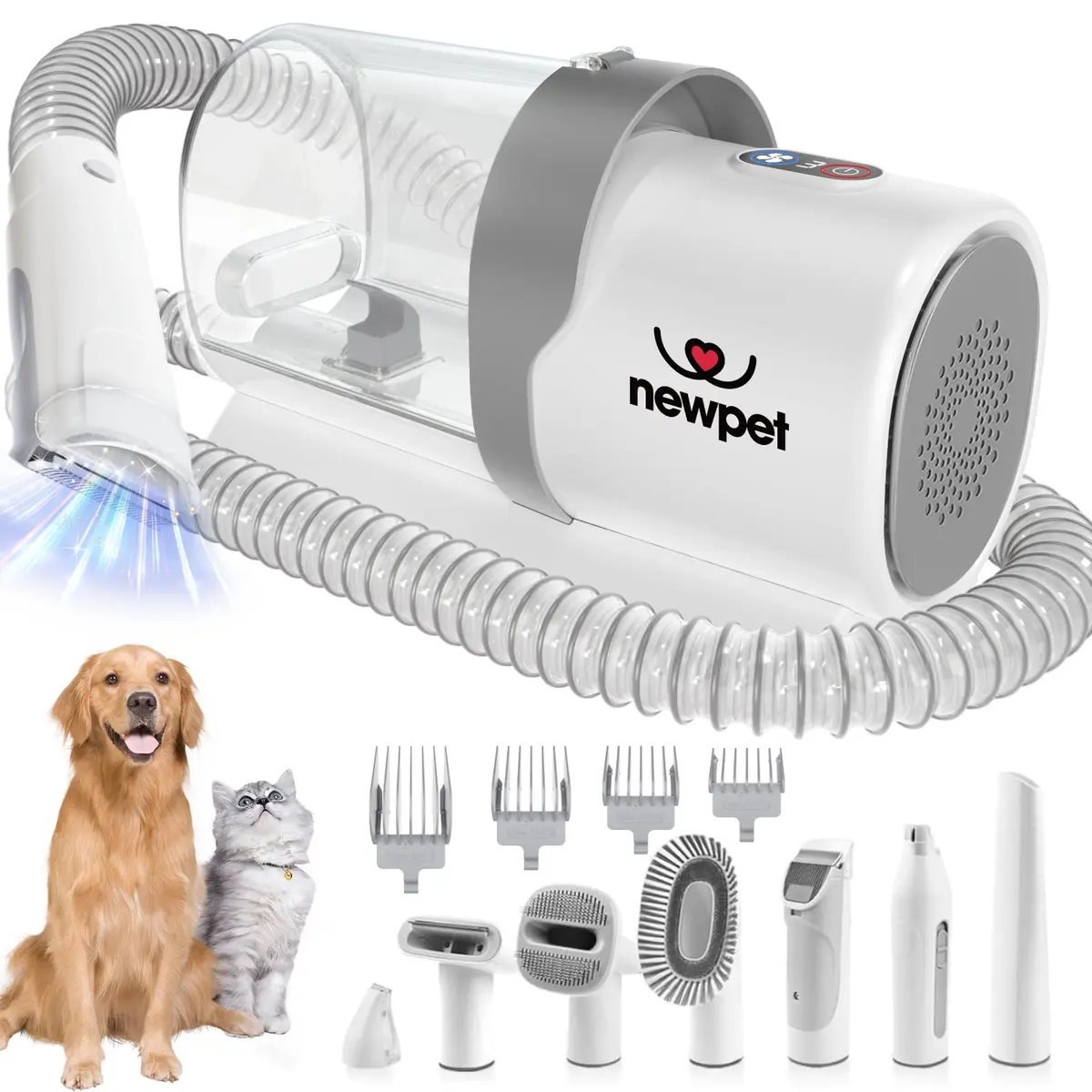Kit de limpeza para cães, 7 em 1 Aspirador de Pelos Pet Animais de estimação com 4 pentes de cabelo, aspirador de cabelo para cães de 2,5 litros, escova a vácuo para cães 127V