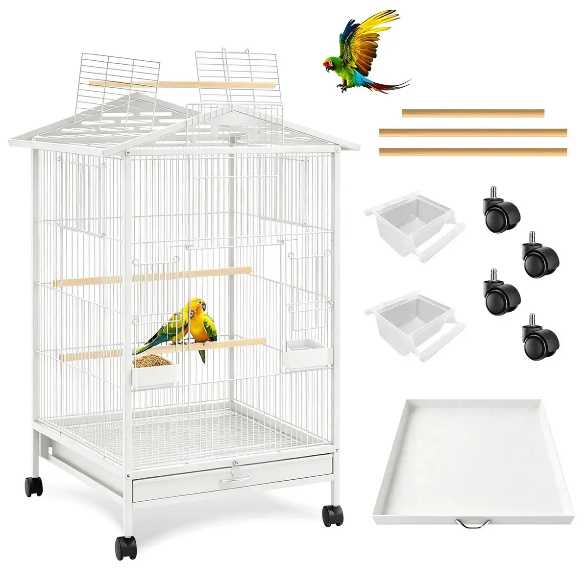 Gaiola Viveiro para Calopsitas Periquito de Colar 97x46x46cm Nexmidiopet Branco