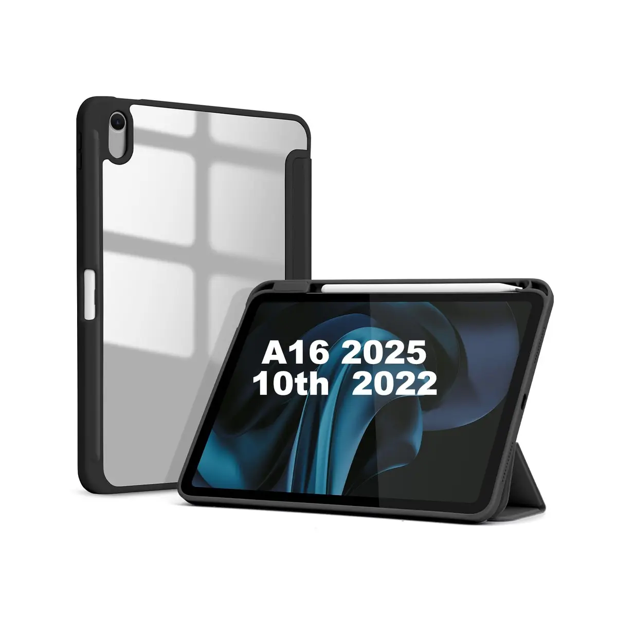 Capa para iPad (A16) de 11 polegadas (2025) e iPad de 10,9 polegadas (2022), com suporte fino, traseira rígida em policarbonato e função de ativação/desativação automática (Preto) - 1