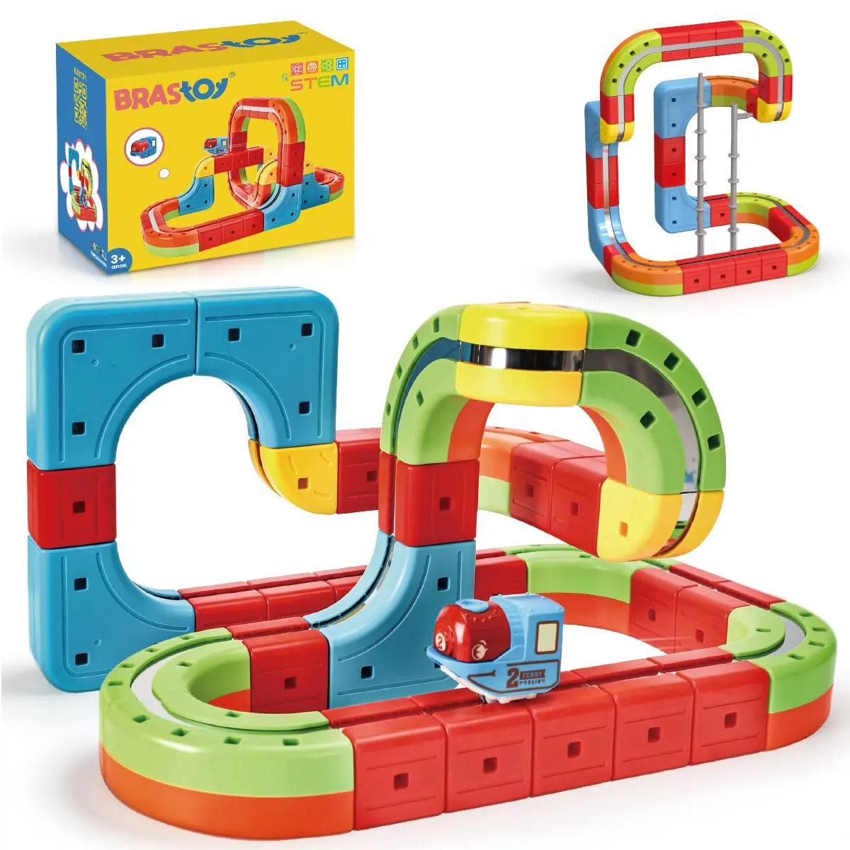 Blocos de Montar Construção Kit STEM Pista de Trem Carrinho Elétrico 3D Brinquedo Infantil (128 Peças) - 1