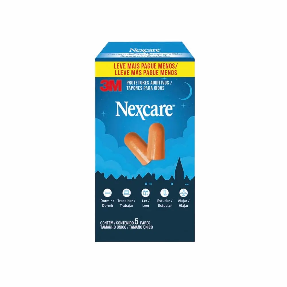 NEXCARE 3M Protetor Auditivo Laranja Tamanho Único 5 Pares | Protege Contra Ruídos Intensos, Ideal para Sonos Mais Tranquilos, Espuma Moldável, Macio e Resistente, Fácil Aplicação - 1