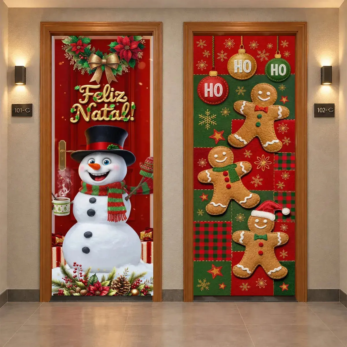 Capa De Porta Decorativa Natalina 0,85x2,10 Decoração De Natal - Kit 2 Unidades