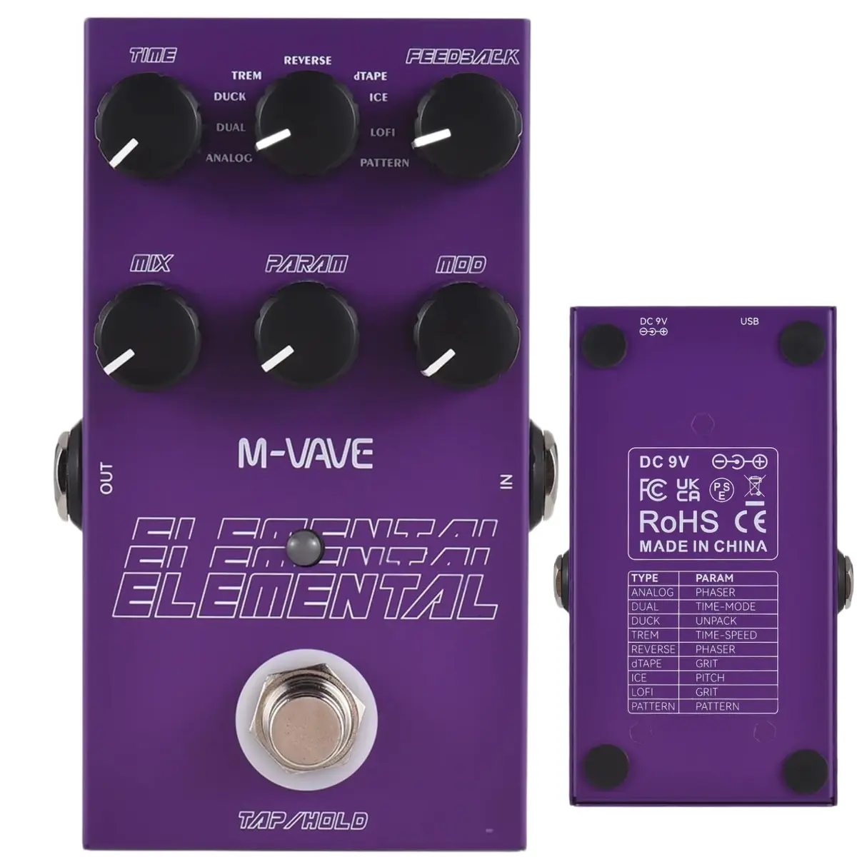 KINGSTER M-VAVE VEDO Pedal de Delay Digital Elemental: 9 Efeitos de Atraso, Modos TAP/HOLD, Alimentação USB/DC 9V, Design em Ferro Roxo Resistente - Perfeito para Guitarra, Baixo