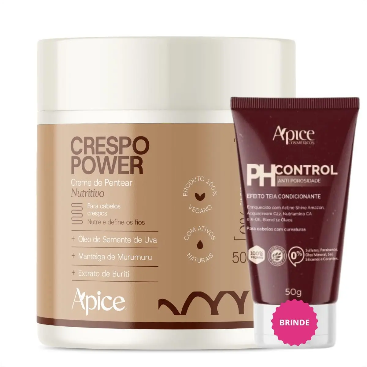 Ápice Creme de Pentear Crespo Power 500g Nutrição, Hidratação, Definição e Controle do Frizz para os Cabelos Crespos, Maciez e Brilho e PH Control 50g