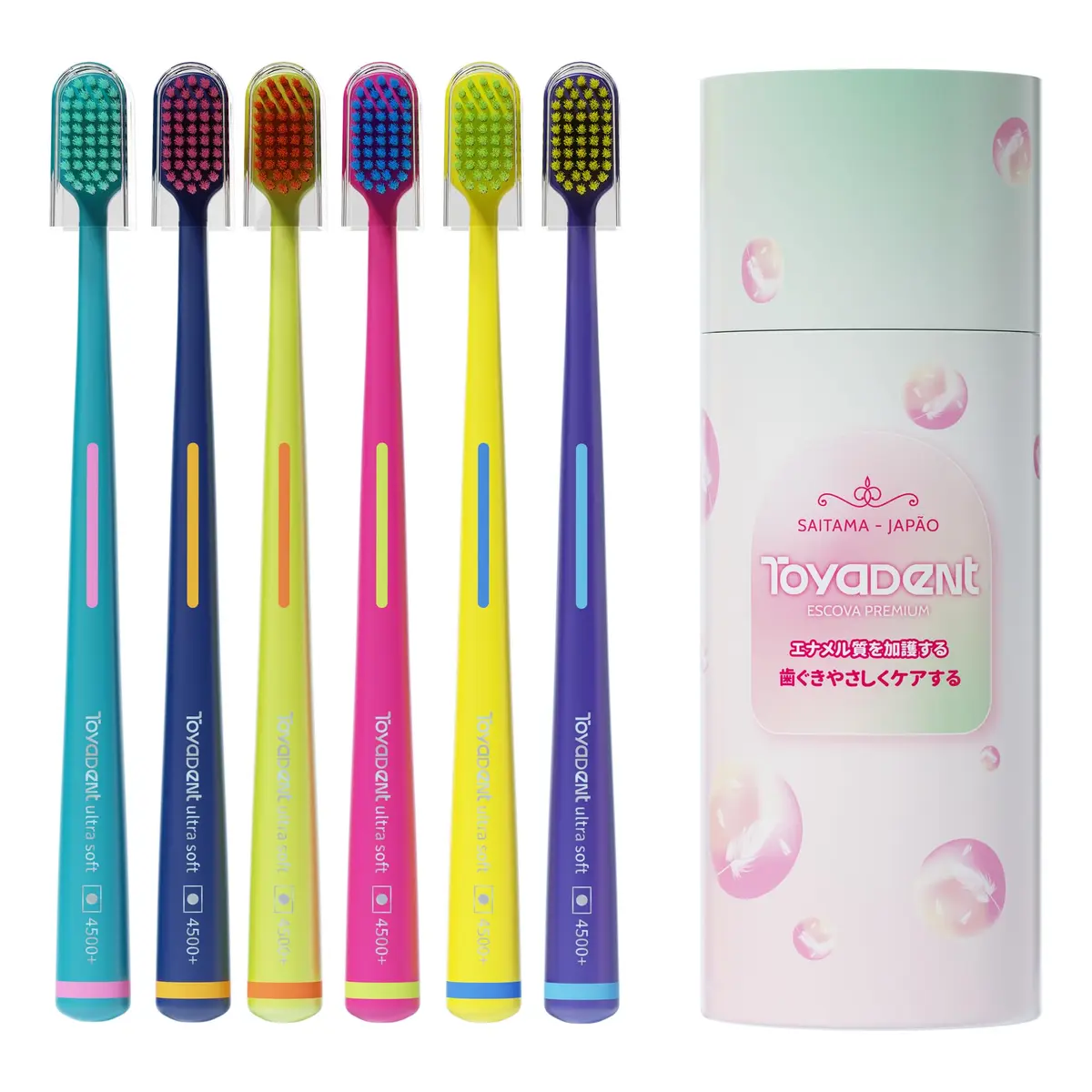 TOYADENT Escova Dentes Adulto Ultra Macia 6 Unidades | Cerdas Finas e Densas, Cabos Coloridos, Com Tampa Protetora, Higiene Bucal Diária, Para Família e Presente