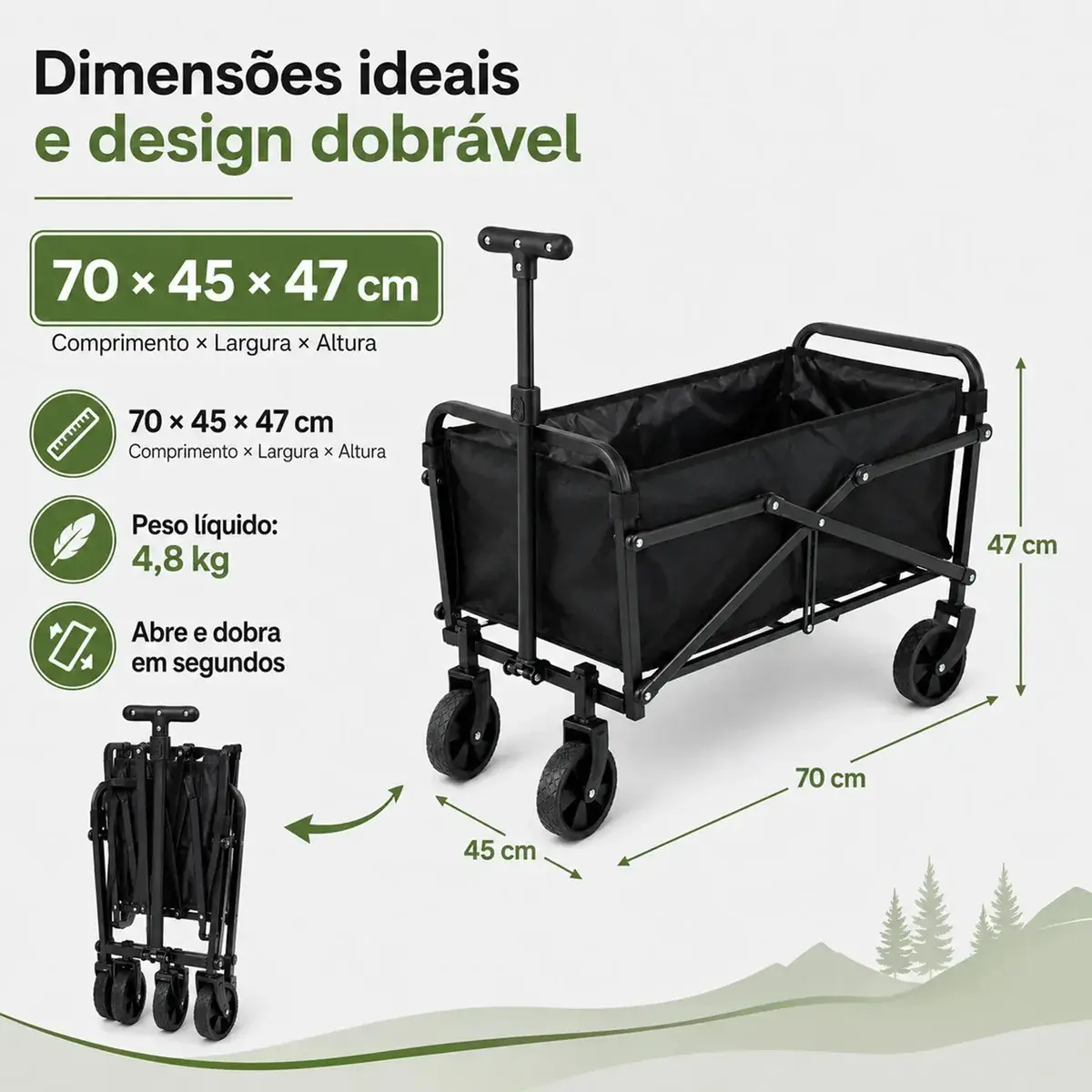 Carrinho Dobrável Multiuso 100kg 50l, Carrinho De Camping Praia Feira Compras Com Rodas, Wagon Utilitário Para Transporte Piquenique thumbnail 5