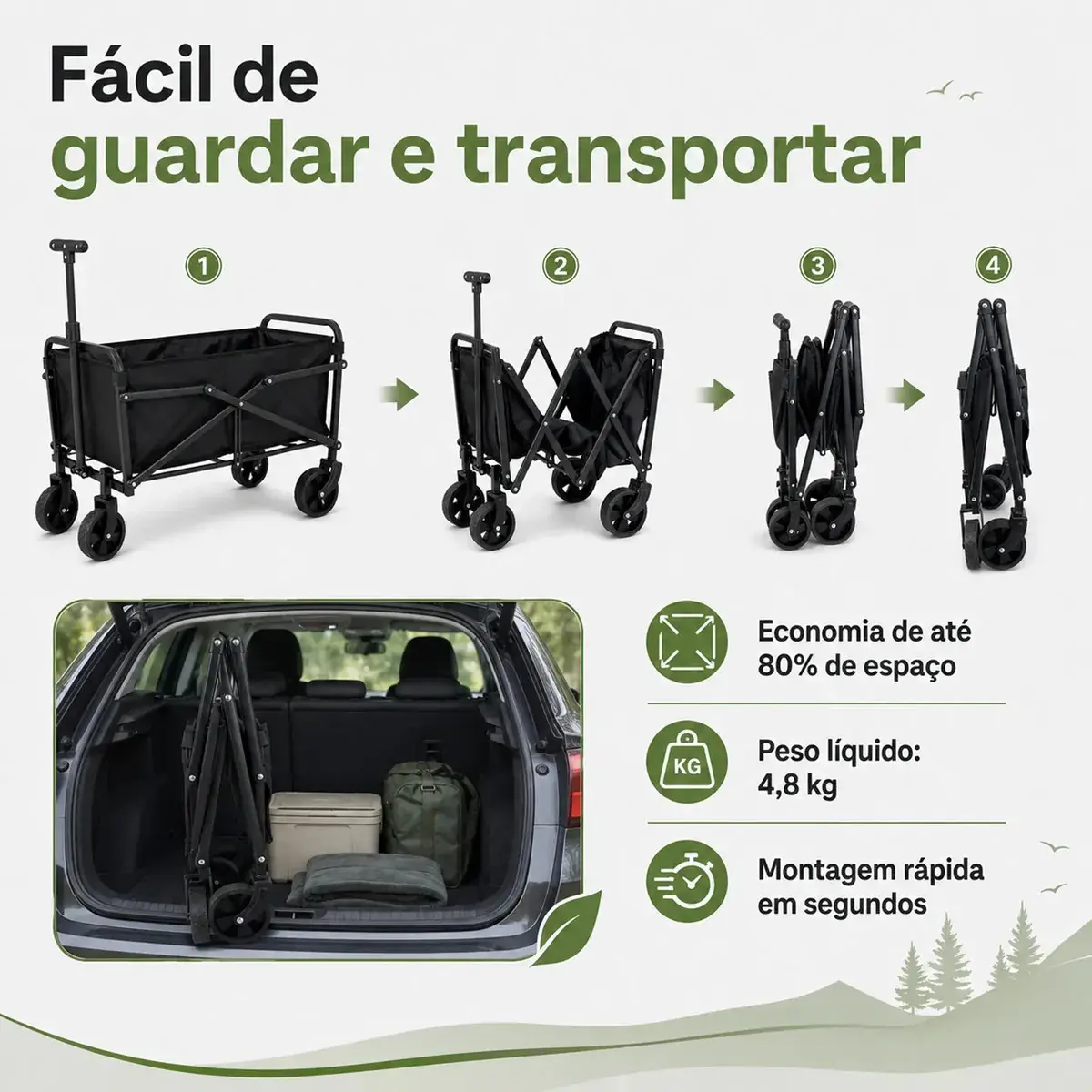 Carrinho Dobrável Multiuso 100kg 50l, Carrinho De Camping Praia Feira Compras Com Rodas, Wagon Utilitário Para Transporte Piquenique thumbnail 8