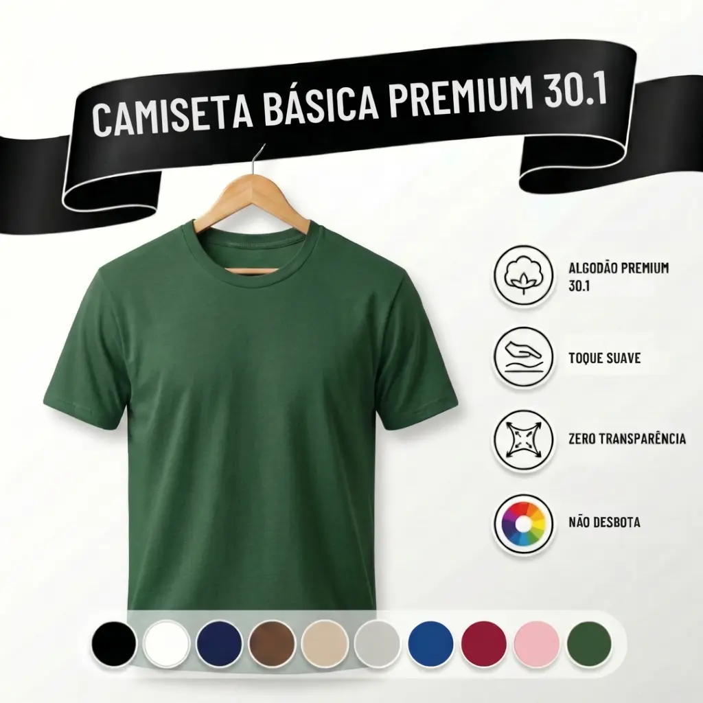 Camiseta Masculina Algodão Camisa Verde Escuro Masculinas Slim Básicas Gola Redonda Tribo - 1
