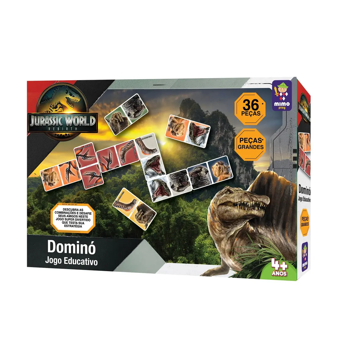 Jurassic, Jogo Domino Jurassic Rebirth, 36 peças- Mimo brinquedos
