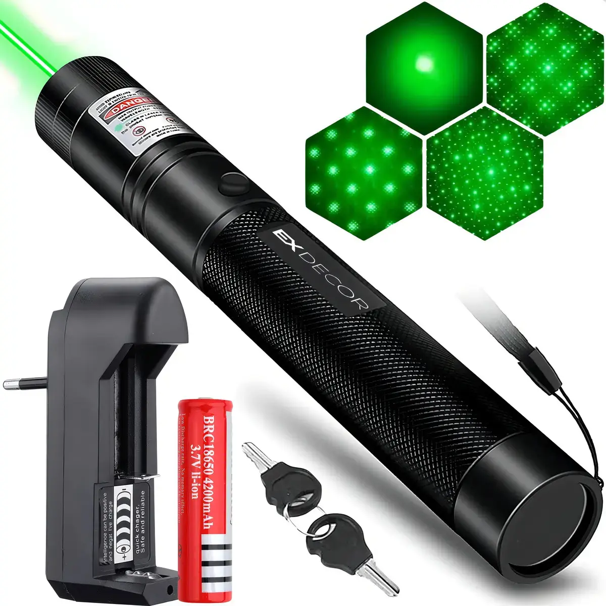 Caneta Laser Verde Ultra Forte Alcance 100km Recarregavel Para Trilhas Apresentações Profissionais Astronomia Prova D'agua Marca EX Decor