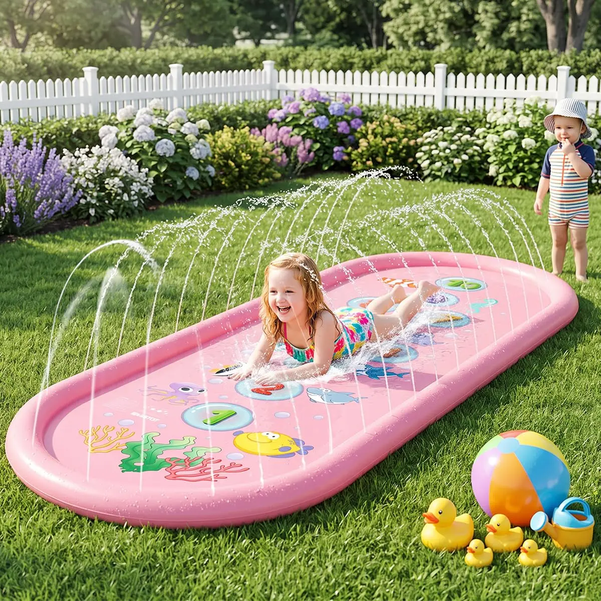 Piscina Infantil Inflável Splash Sprinkler Pad 250 x 100cm | Tapete de Água com Aspersão, para Crianças Ao Ar Livre