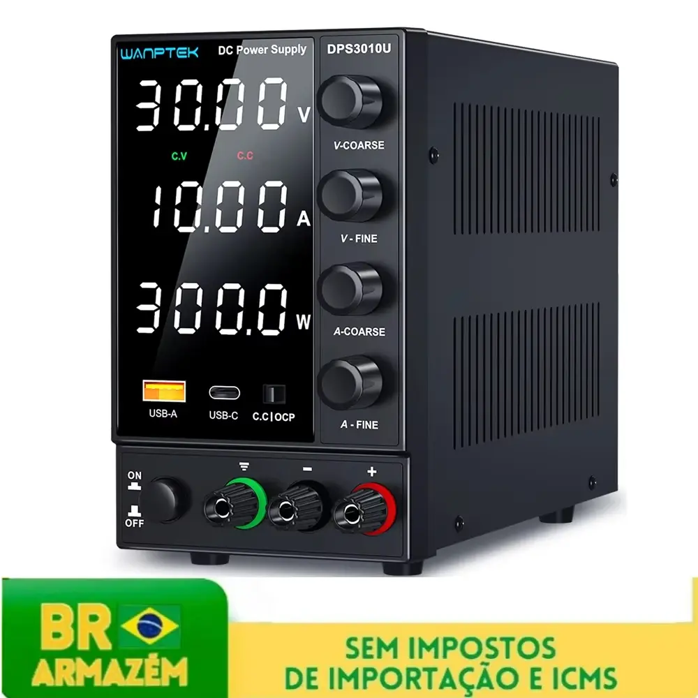 Fonte de Alimentação DC Ajustável Wanptek 30V 5A 10A com Display Digital, Regulador de Tensão para Laboratório, Bancada de Trabalho, 60V 5A 120V 3A DIY