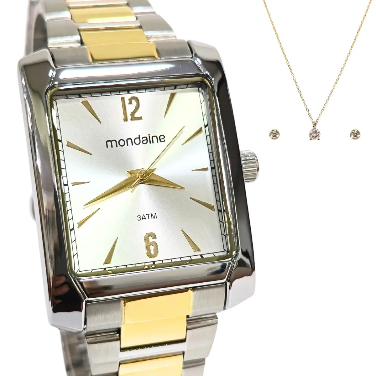 Mondaine Relógio Feminino Quadrado Prata e Dourado