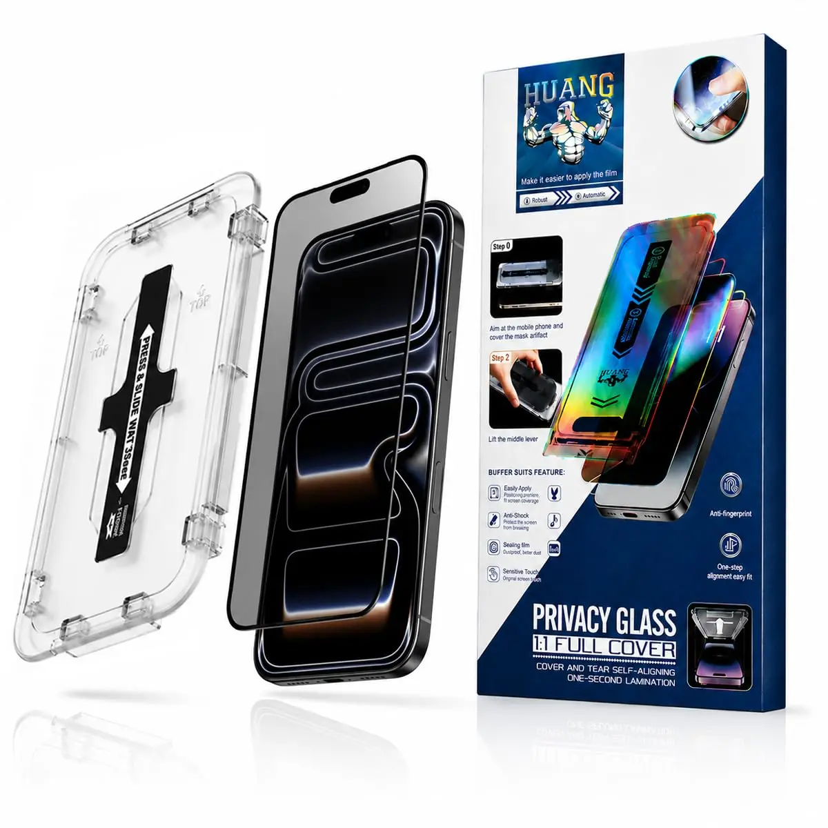 Huang Premium Película de Vidro Privacidade Compatível com iPhone 17 Pro Max 6.9" Alta Resistência com Aplicador Ultra HD