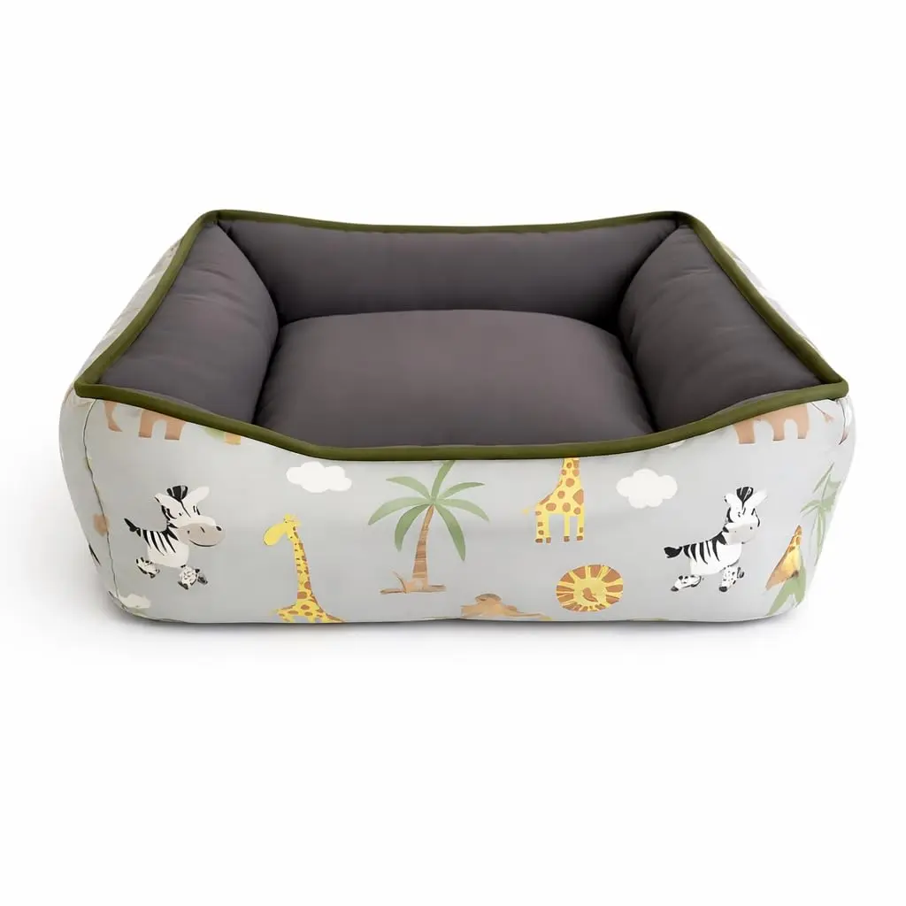Cama PET dupla face com zíper para fácil remoção da espuma e lavagem (Médio, Safari e cinza)