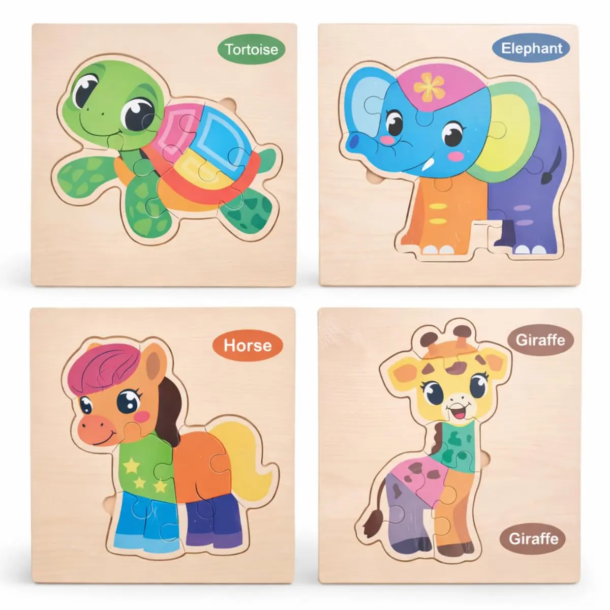 Kit 4 Quebra-Cabeças Infantil de Madeira Montessori Animais em Inglês - 1
