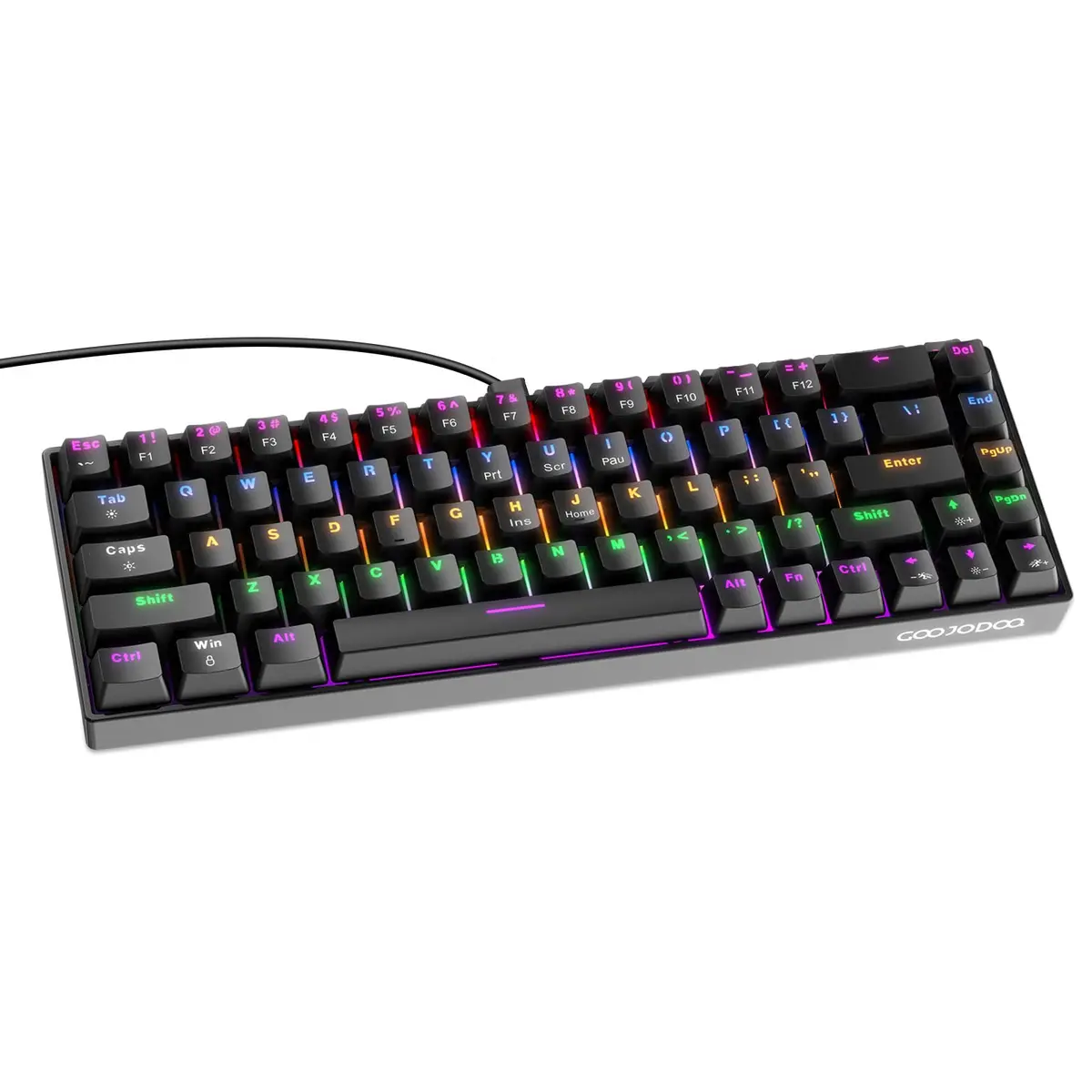 Teclado Mecânico com Fio A1802, Gamer Switch Marron 68 Teclas Semi 65%, Iluminação RGB com 17 Modos, Hot-Swap, Teclas Anti-Ghosting Preto Black - 1