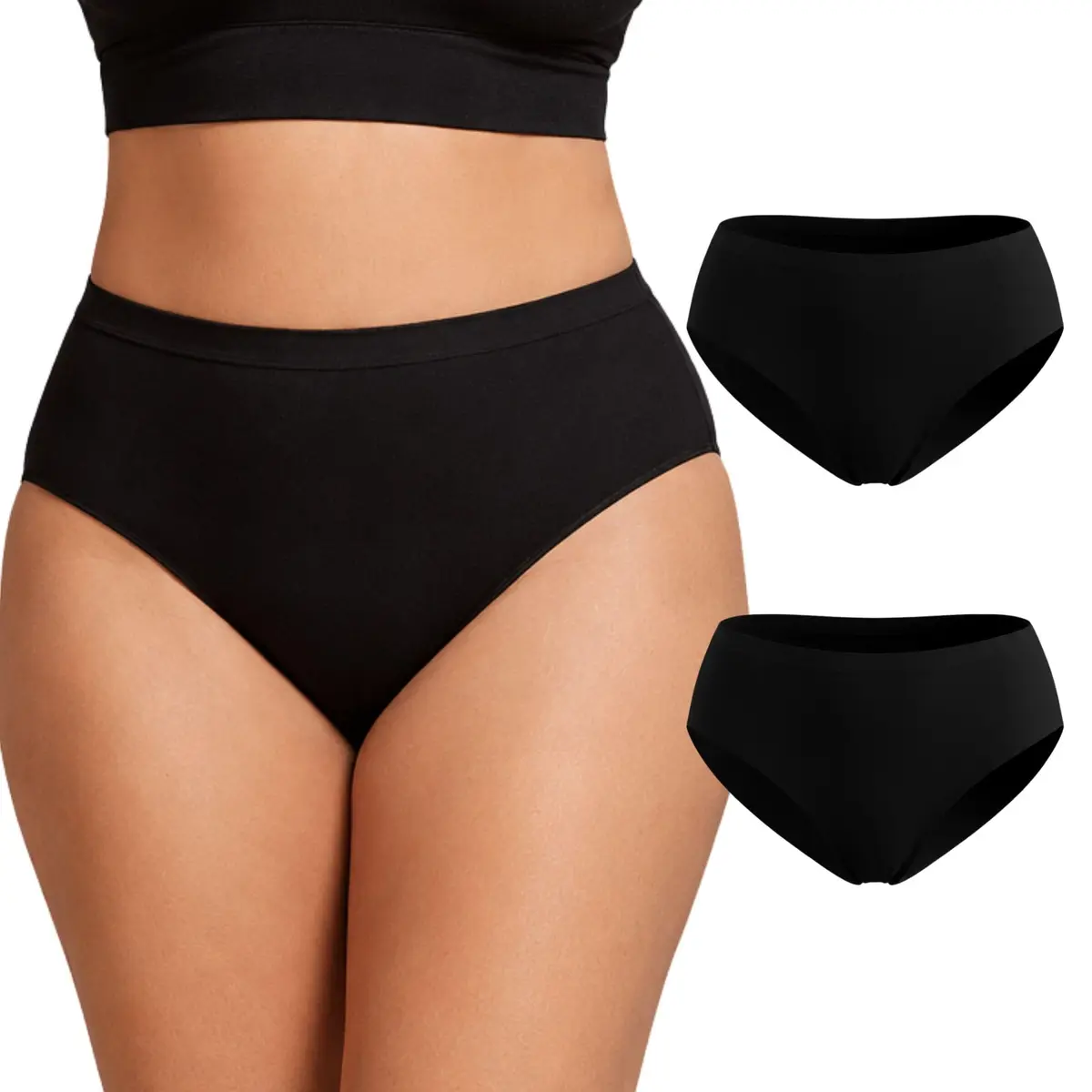 TRIFIL Kit 2 Calcinhas AF Cintura Alta Plus Size Mais Curvas Sem Costura, 2 Preto, GG